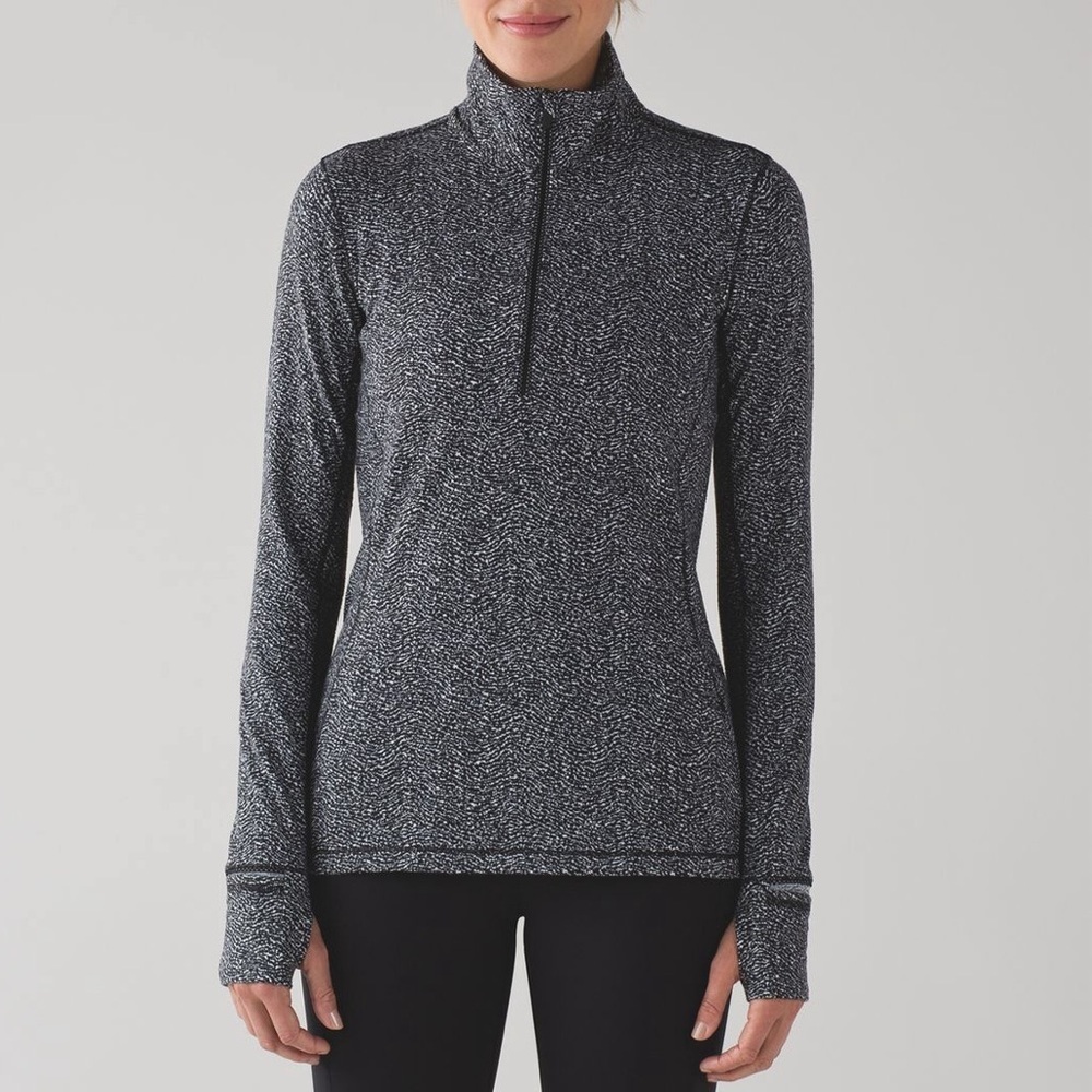 Lululemon Outrun 1/2 Zip- Running Luon Ripple Jacquard Black White